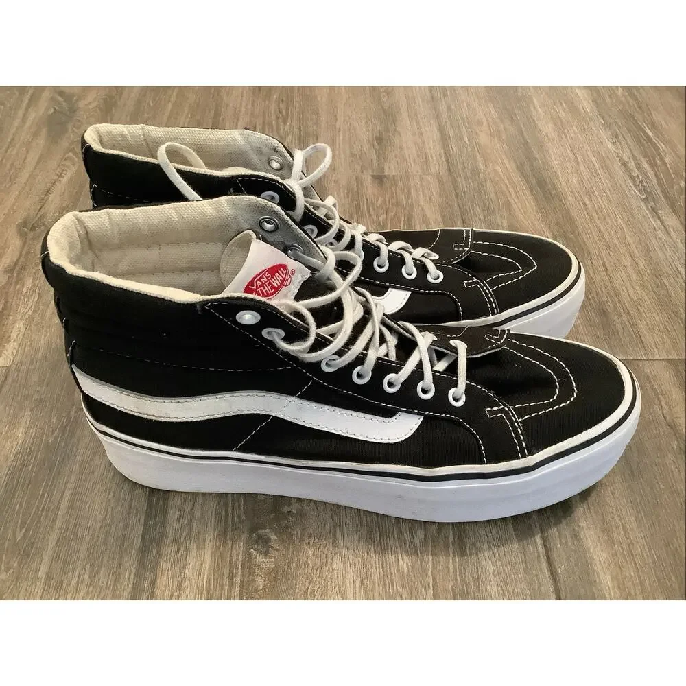 Vans Unisex M7.5 W9 Black White Sk8-Hi Tapered Platform Shoes Streetwear P8-8